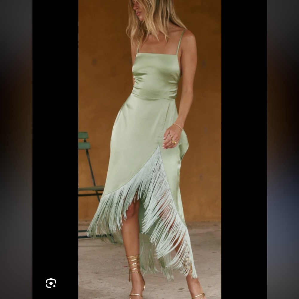 12th Tribe Strapless Satin Dress in Soft Green
